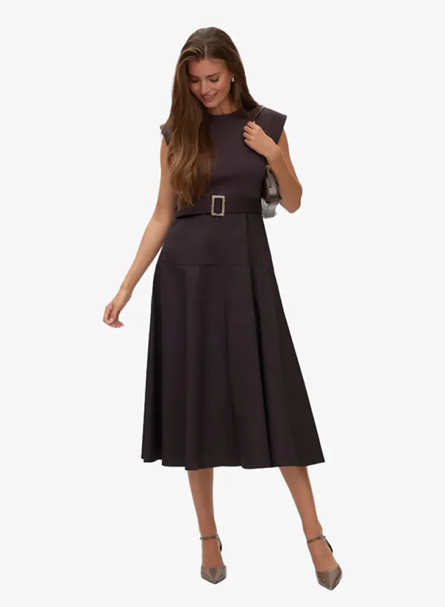 Brenda Sleeveless Crew Neck 7/8 Midi Dress