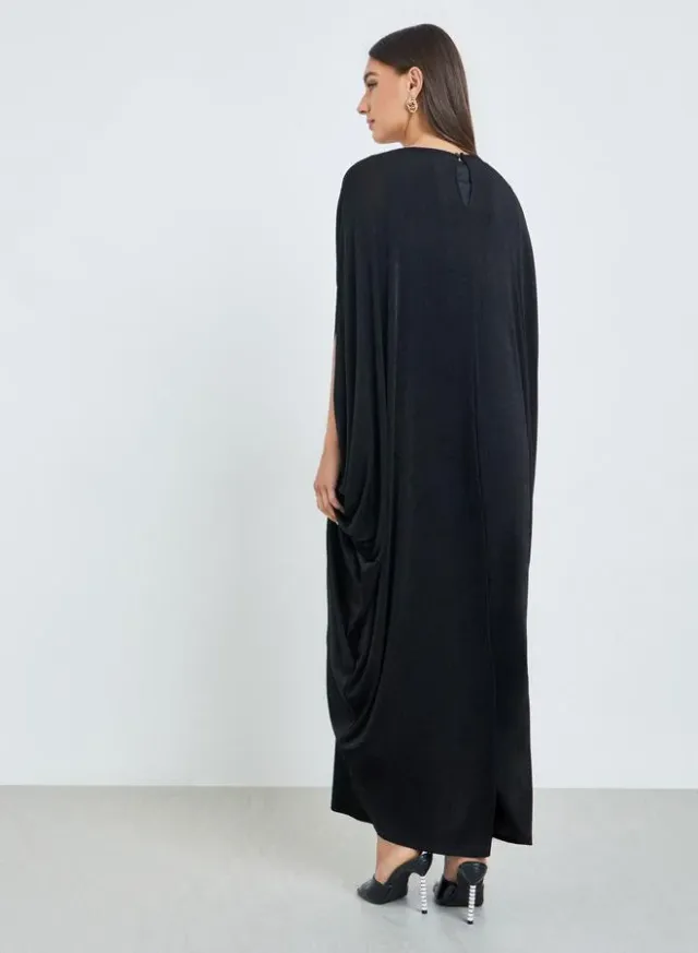 Black Kimono Sleeve Maxi Dress with Buckle Detail – image 3