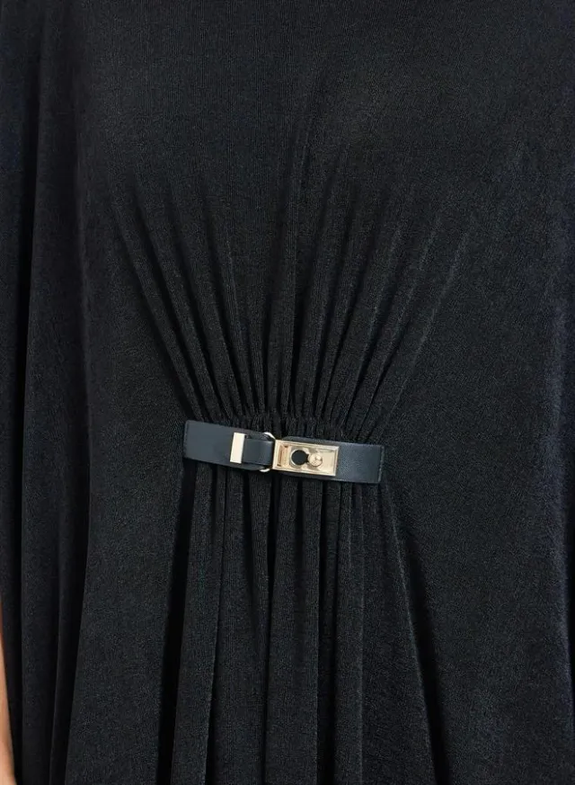Black Kimono Sleeve Maxi Dress with Buckle Detail – image 4