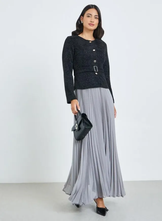 Green A-Line Maxi Dress with Waist Chain