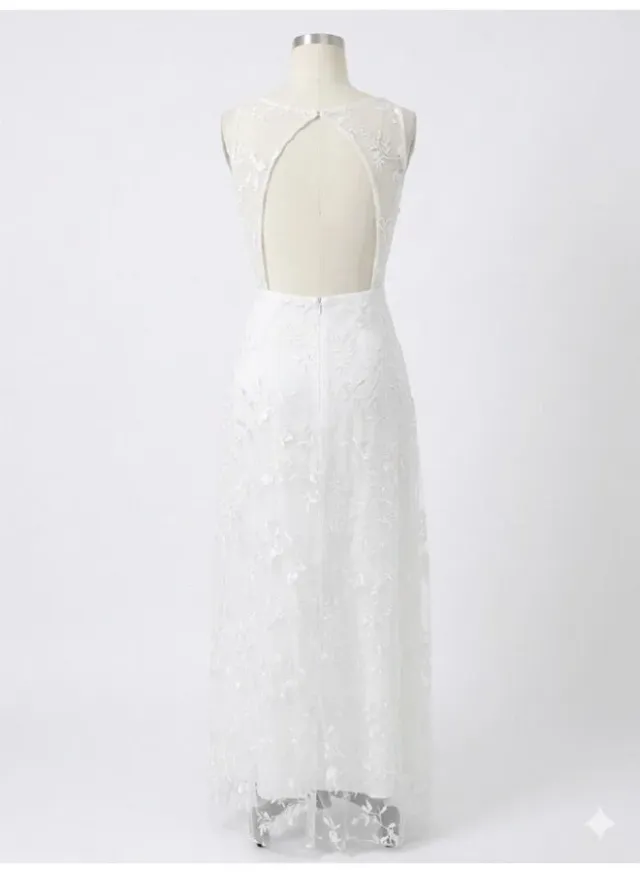 Floral Lace & Tulle Plunging Neckline Wedding Gown White Lace Dress with Halter – image 5
