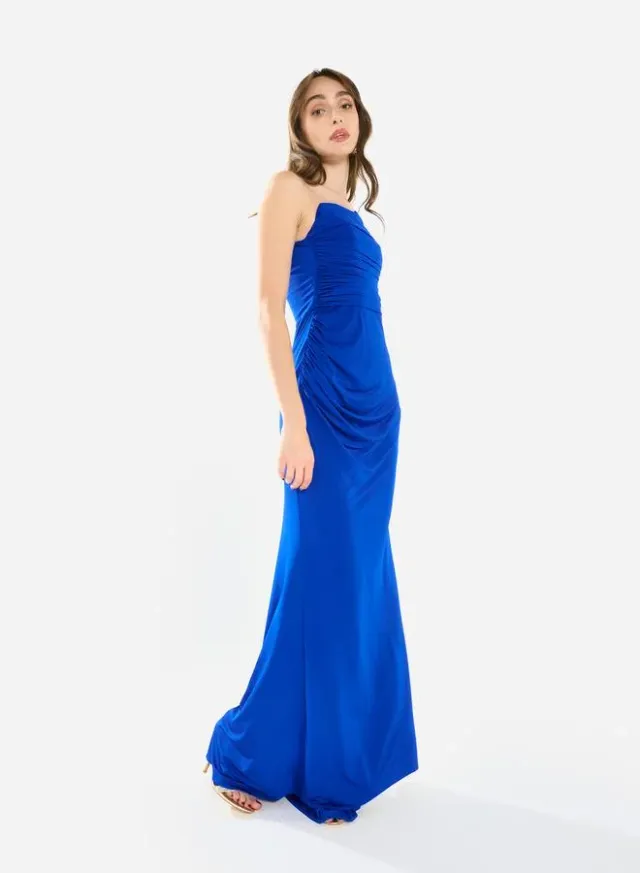 Women One Shoulder Draped Evening Maxi Dress – image 3