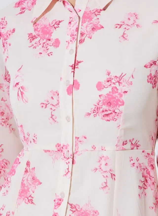 Off-White Floral Print Long Sleeves Shirt Maxi Dress – image 4
