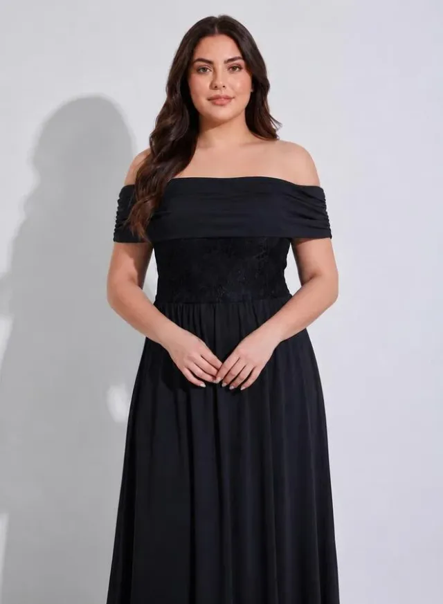 Lace Off Shoulder A-Line Maxi Dress – image 2
