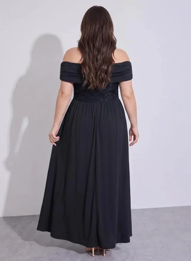 Lace Off Shoulder A-Line Maxi Dress – image 4