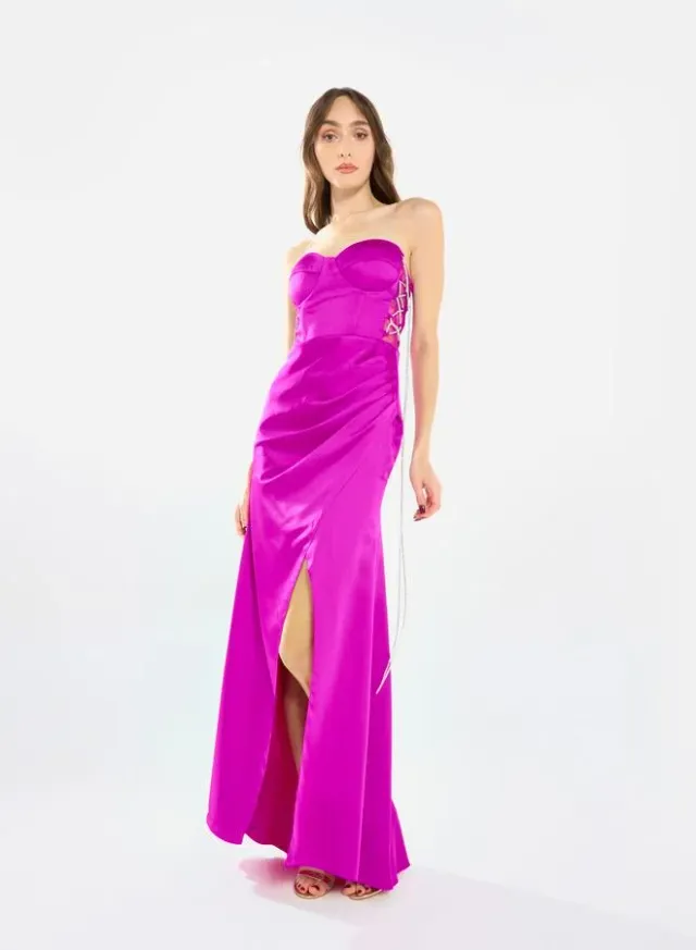 Women Side Lace Detail Bodice Slit Gown Maxi Dress – image 2