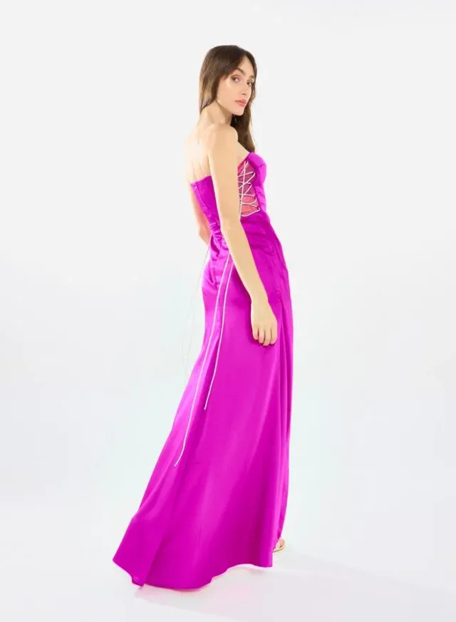 Women Side Lace Detail Bodice Slit Gown Maxi Dress – image 7