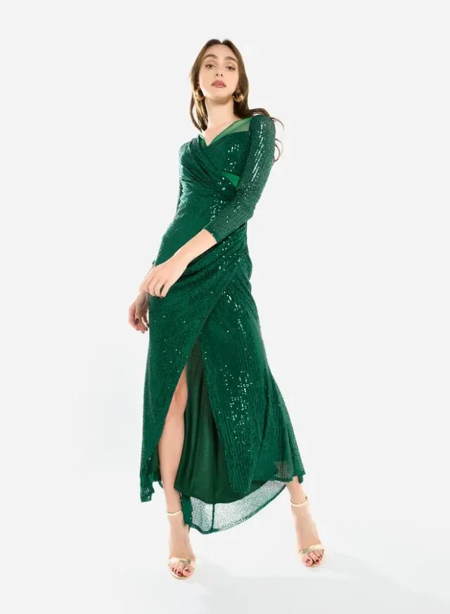 Women Sequin Wrap Slit Maxi Dress – image 2