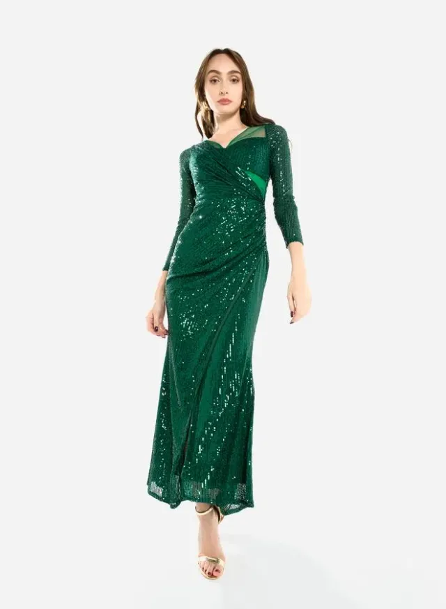 Women Sequin Wrap Slit Maxi Dress – image 3