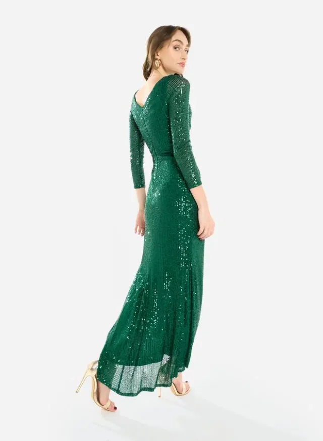 Women Sequin Wrap Slit Maxi Dress – image 6