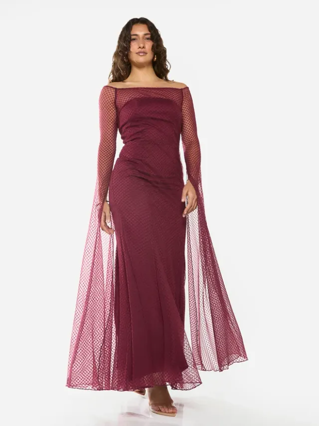 Sheer Overlay Off-Shoulder Maxi Dress – image 2
