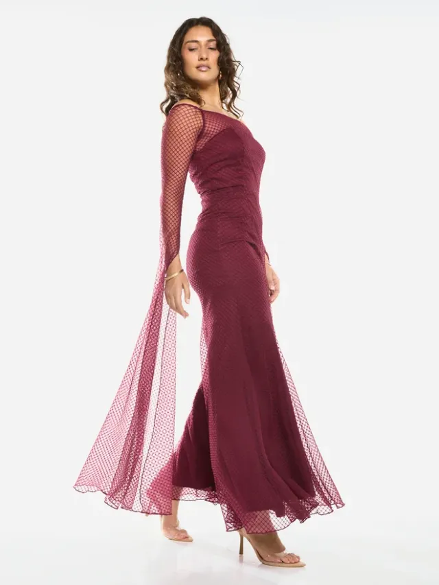Sheer Overlay Off-Shoulder Maxi Dress – image 4