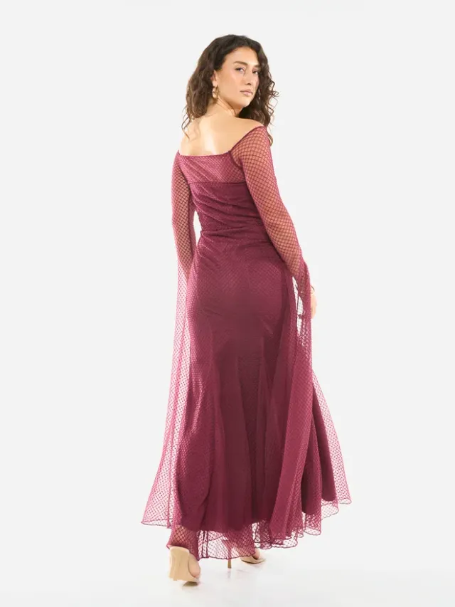 Sheer Overlay Off-Shoulder Maxi Dress – image 7