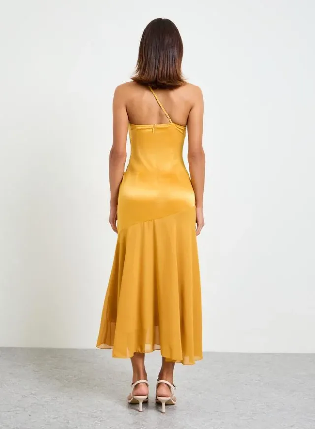 Orange Solid Bodycon Midi Dress with One Shoulder Strap – image 5
