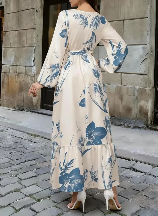 Blue Stand Collar Zip-Up Maxi Dress with Tie-Belt – image 2