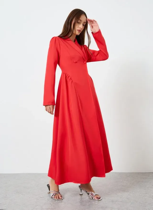 Blue Stand Collar Zip-Up Maxi Dress with Tie-Belt – image 2