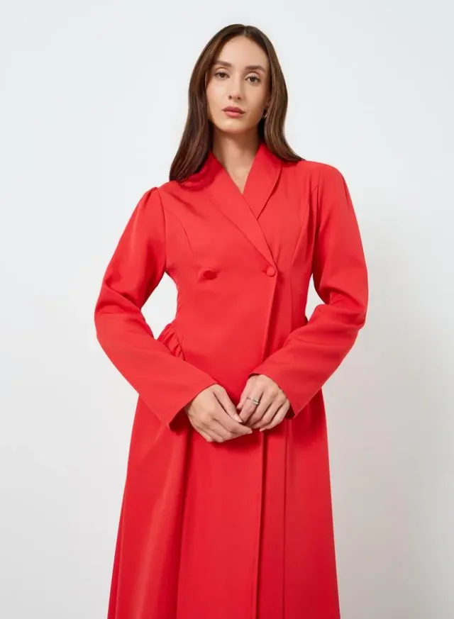 Blue Stand Collar Zip-Up Maxi Dress with Tie-Belt – image 3