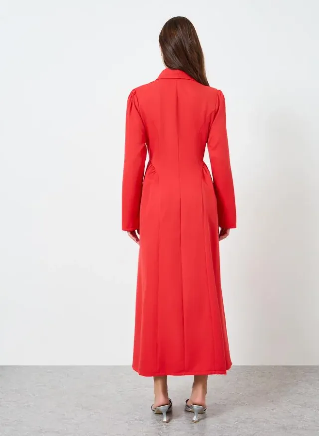 Blue Stand Collar Zip-Up Maxi Dress with Tie-Belt – image 5