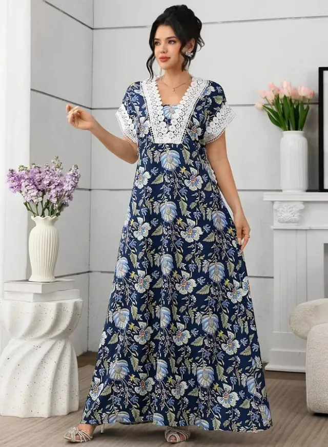Ladies' lace patchwork printed dress