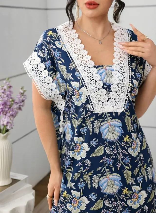 Ladies' lace patchwork printed dress – image 4