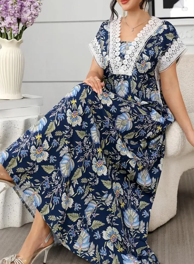 Ladies' lace patchwork printed dress – image 5