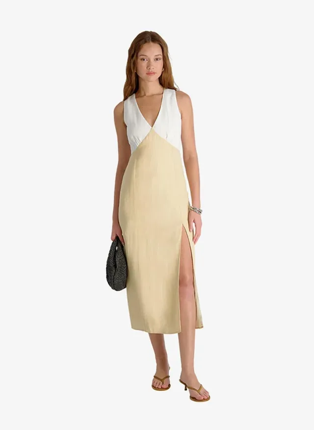 Women's Summer White-Ecru Cooper Linen V-Nck Midi Dress – image 2