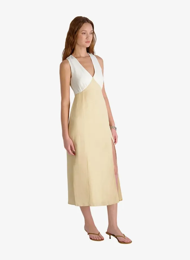 Women's Summer White-Ecru Cooper Linen V-Nck Midi Dress – image 3