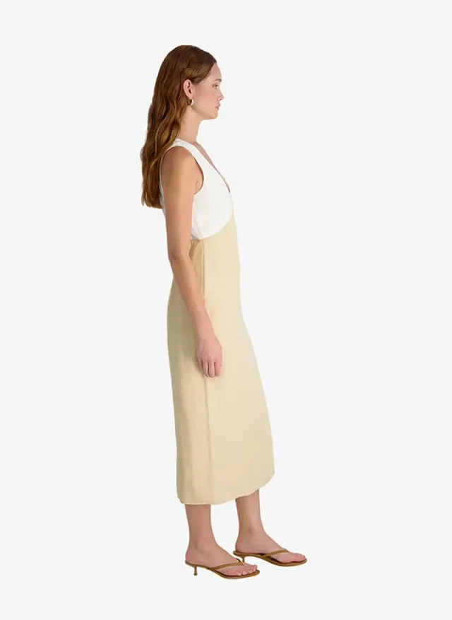 Women's Summer White-Ecru Cooper Linen V-Nck Midi Dress – image 4