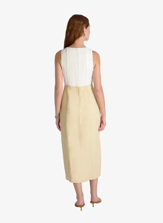 Women's Summer White-Ecru Cooper Linen V-Nck Midi Dress – image 5