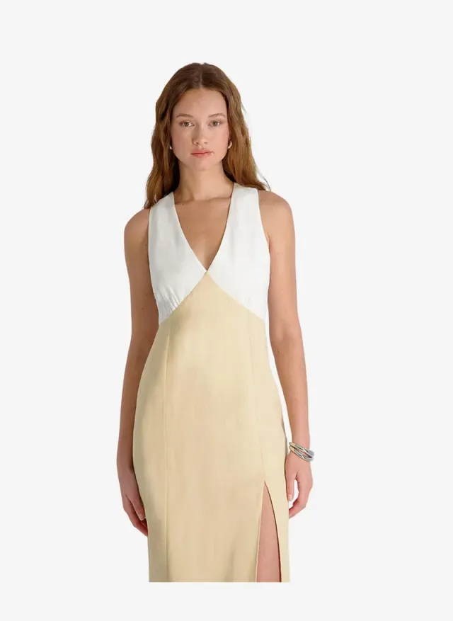 Women's Summer White-Ecru Cooper Linen V-Nck Midi Dress – image 6