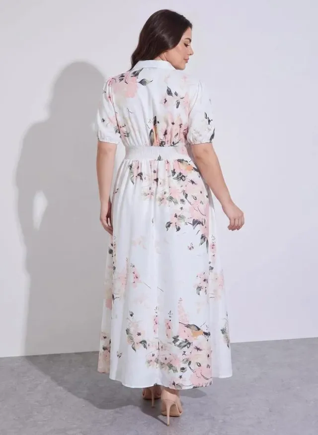 Floral Short Sleeves Shirt Maxi Dress – image 4