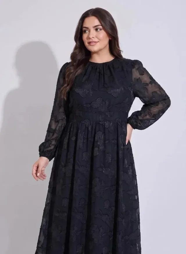 Maxi Length Printed Satin Jacquard A-Line Dress – image 2