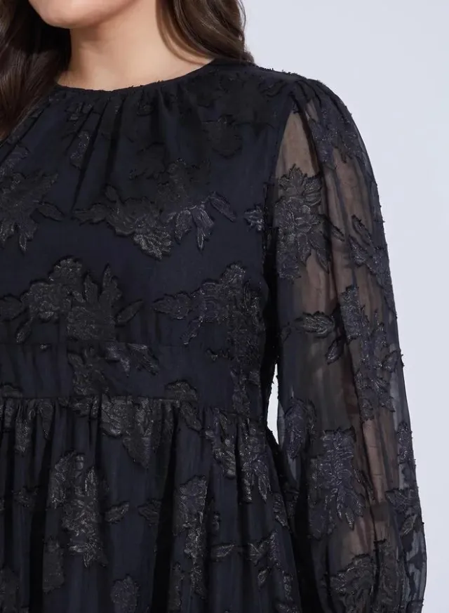 Maxi Length Printed Satin Jacquard A-Line Dress – image 3
