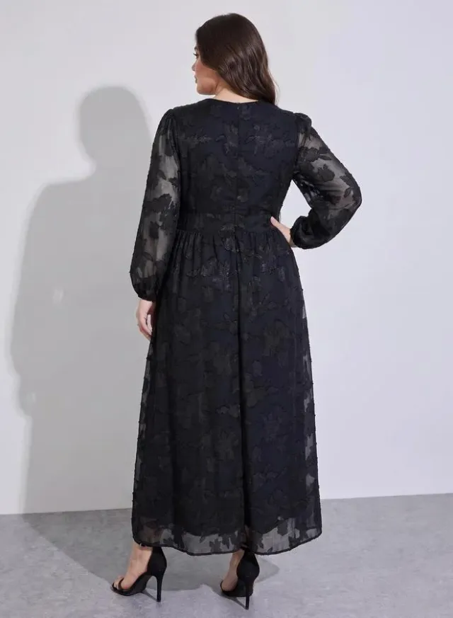 Maxi Length Printed Satin Jacquard A-Line Dress – image 4