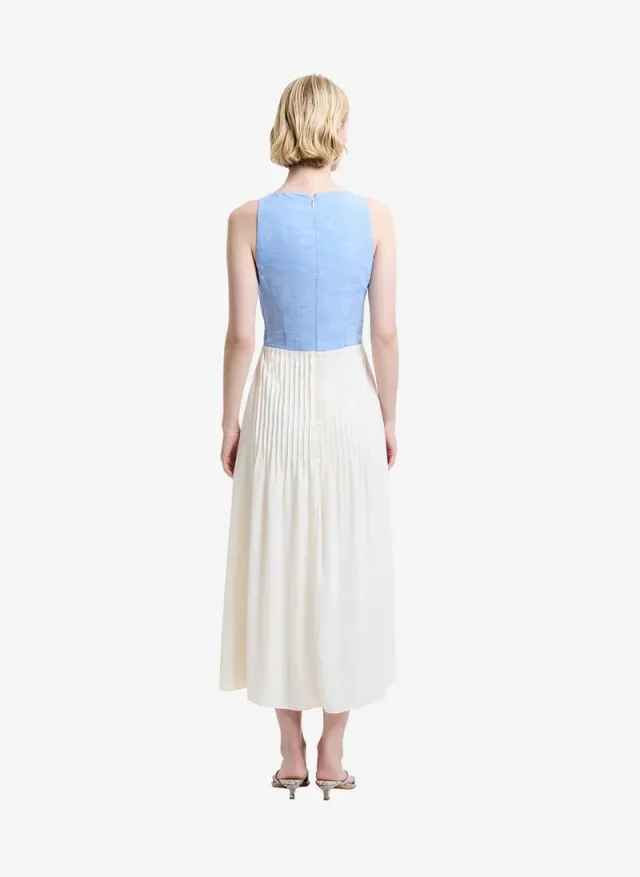 Women's Mid Wash/Porcelain Colby Chambray Lace Mix Dress – صورة 4