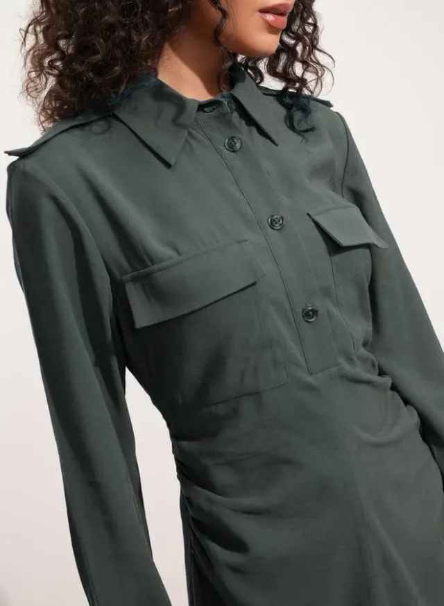 Solid Collared Shirt Midi Dress With Front Slit Detail – image 4