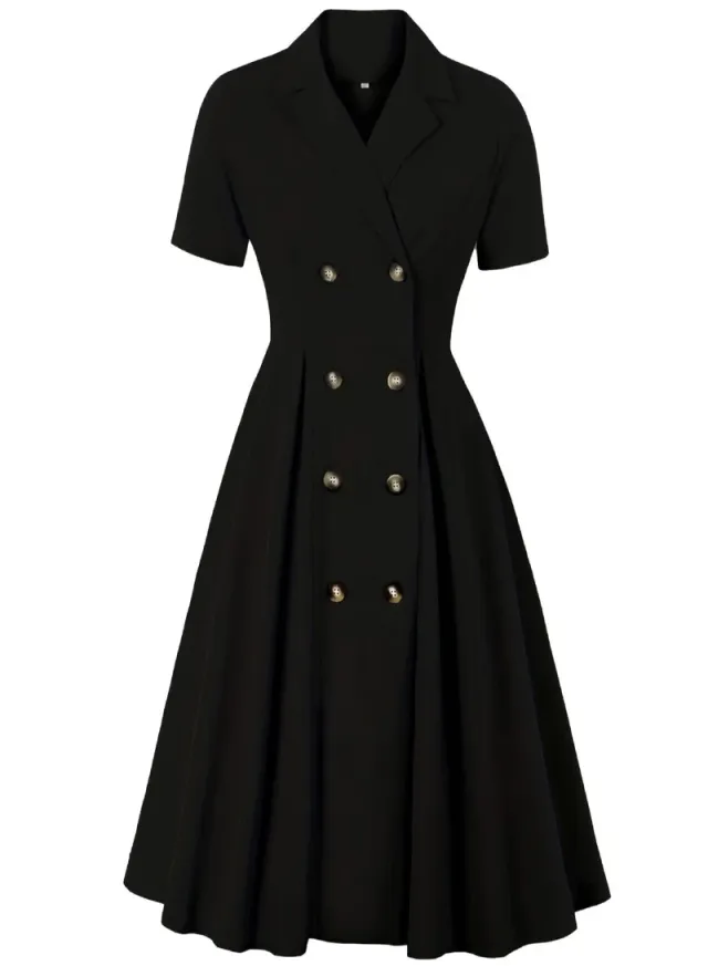 Elegant Button Detail Dress Red Work  Casual Dress Cocktail Swing Dress
