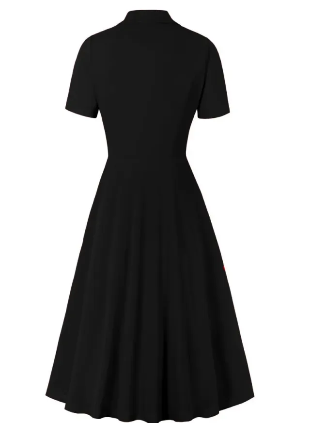Elegant Button Detail Dress Red Work Casual Dress Cocktail Swing Dress – image 2