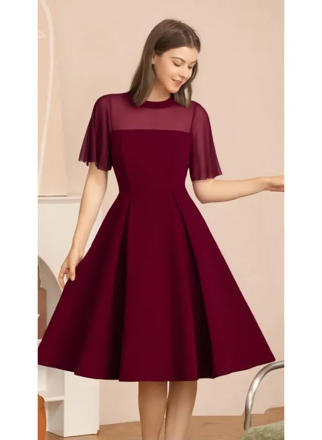 Elegant Button Detail Dress Red Work  Casual Dress Cocktail Swing Dress
