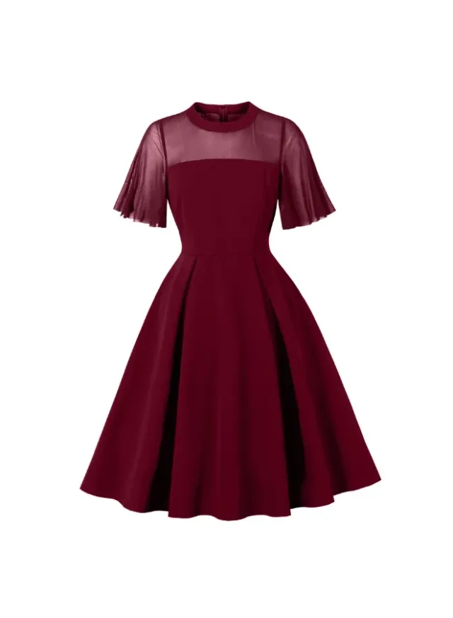 Elegant Button Detail Dress Red Work  Casual Dress Cocktail Swing Dress – image 3