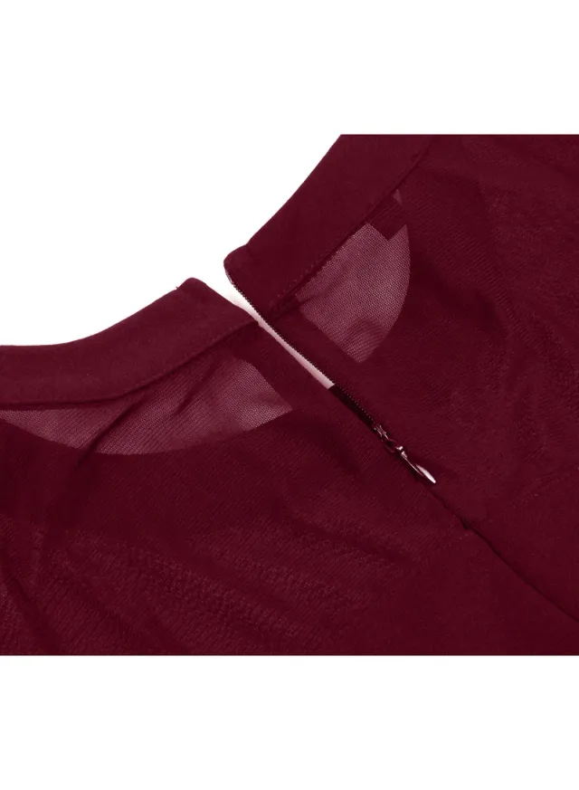 Elegant Button Detail Dress Red Work  Casual Dress Cocktail Swing Dress – image 7