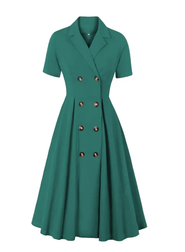 Elegant Button Detail Dress Red Work  Casual Dress Cocktail Swing Dress