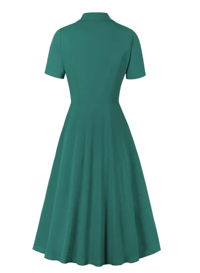 Elegant Button Detail Dress Red Work Casual Dress Cocktail Swing Dress – image 2