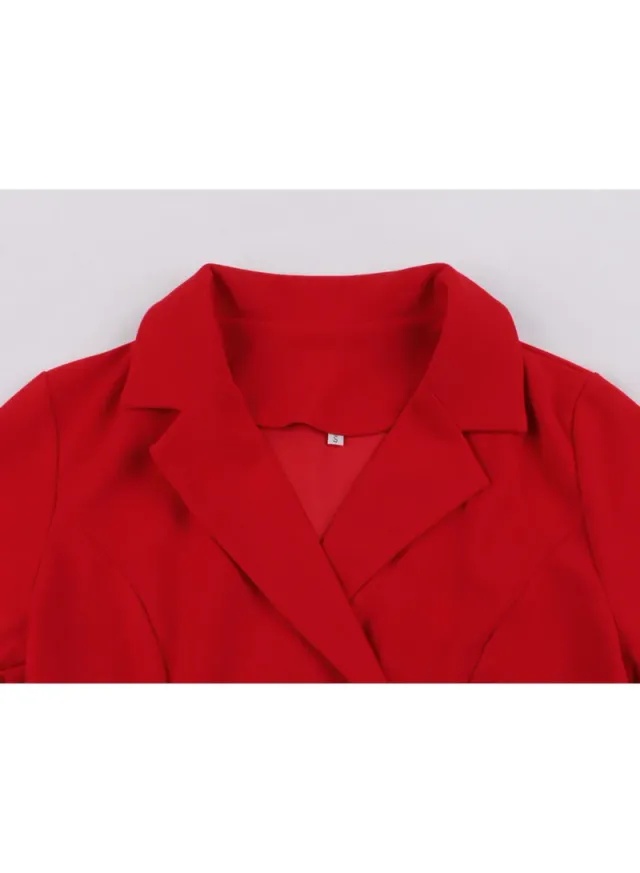 Elegant Button Detail Dress Red Work Casual Dress Cocktail Swing Dress – image 3