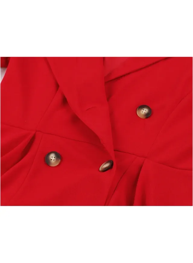 Elegant Button Detail Dress Red Work Casual Dress Cocktail Swing Dress – image 4