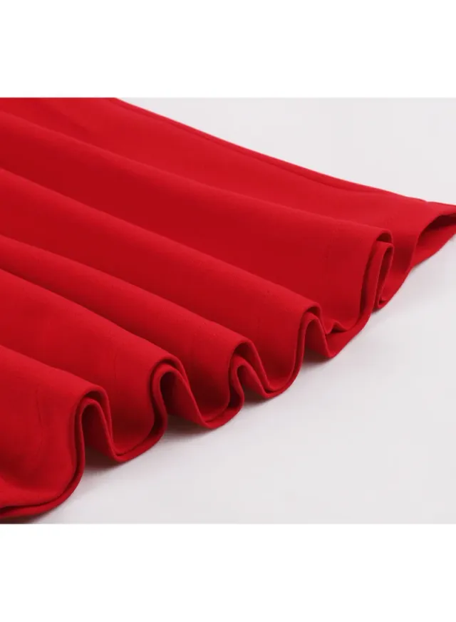 Elegant Button Detail Dress Red Work Casual Dress Cocktail Swing Dress – image 5