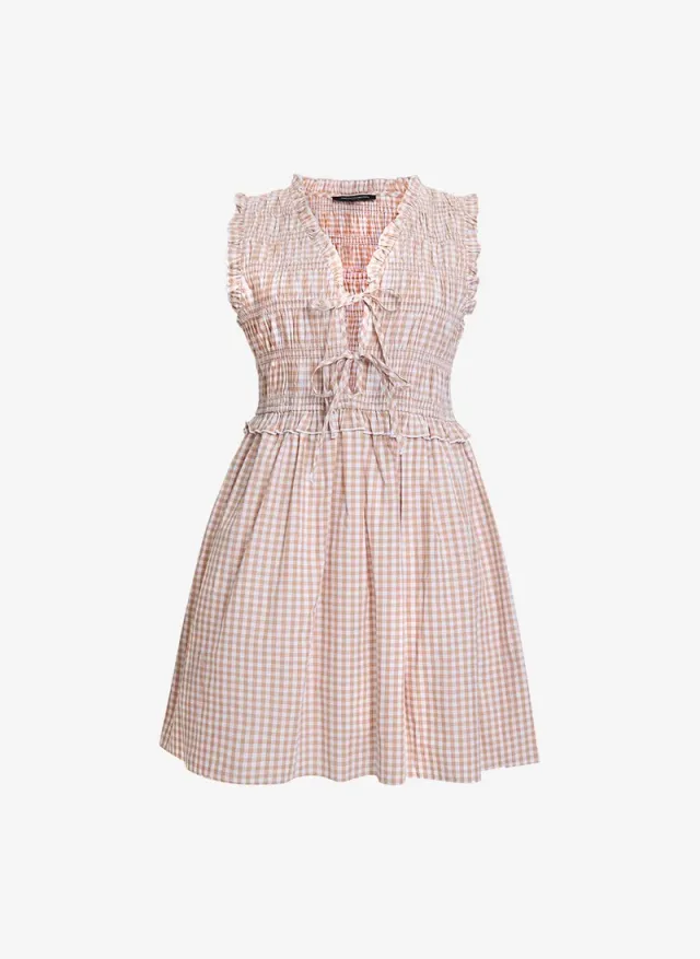 Women's Petit Ging Almnd Nde Rhodes Pop Gingham Smockd Dress – صورة 8