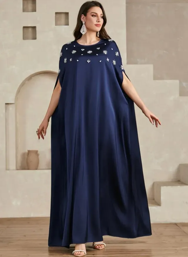 Women's Embellished Round Neck batwing sleeve Maxi Dress – image 4