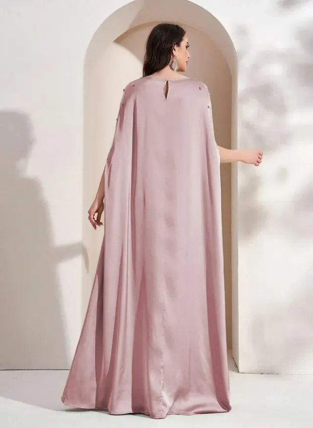 فستان ماكسي بياقة دائرية وأكمام باتوينغ مزين – صورة 4