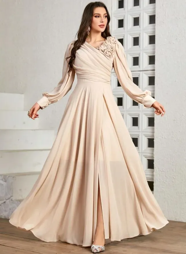 Green 3D Flower Detail Fold Pleat Maxi Dress – image 3